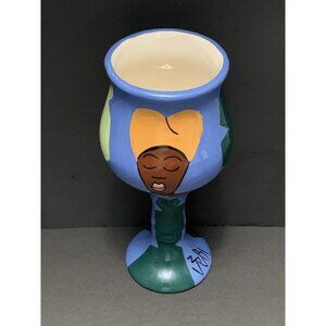 Zebi Designs Goblet Glazed Ceramic Baina Colorful Cheerful Collectible Signed